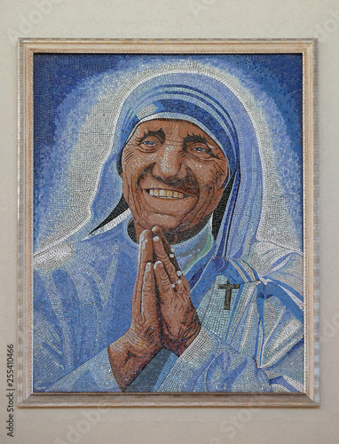 Mother Teresa mosaic in the Mother Teresa cathedral in Vau i Dejes, Albania