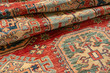 Close up of a very fine hand knotted Caucasian Kazak rug