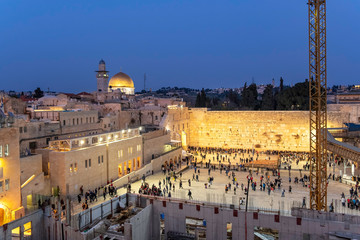 Jerusalem, Israel old city at the Western Wall and the Dome of the Rock. Kotel in Urban Renewal