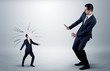 © ra2 studio - Conflict between small masked businessman and big elegant businessman