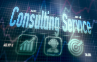 Wall Mural - Consulting Service concept on a blue dot matrix computer display.