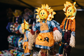 Wall Mural - homemade dolls at Shrovetide. traditional Straw effigy, for the traditional Slavic holiday.  stuffed with the head of the sun