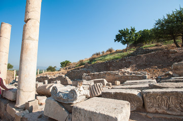 Ruins of the ancient city Ephesus, the ancient Greek city in Turkey, in a beautiful summer day