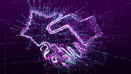Wall Mural - handshake sign animation, greeting. consists of a stream of numbers and symbols in digital space.