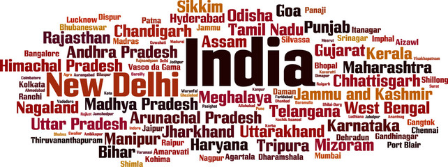 Wall Mural - Cities in India word cloud