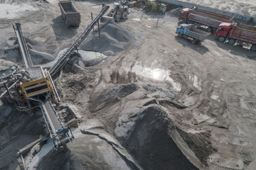 Wall Mural - Aerial view of crushed stone quarry machine in a construction material factory 