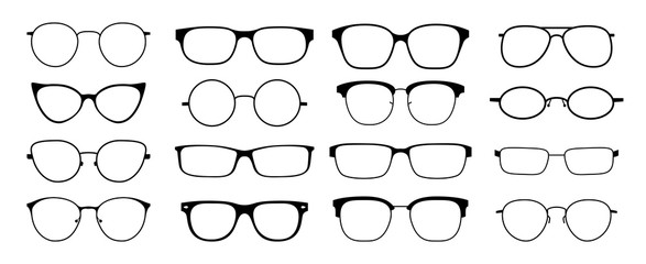 glasses silhouette. sun glasses hipster frame set, fashion black plastic rims, round geek style retr