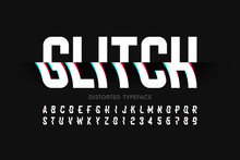 Glitch Font With Distorted Effect, Alphabet Letters And Numbers