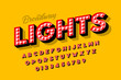Broadway lights, retro style light bulb font, vintage alphabet, letters and numbers