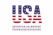 USA national flag style font, alphabet letters and numbers