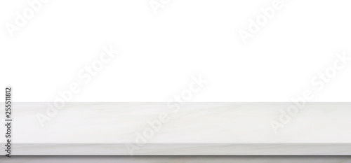Fotografía Empty marble table, isolated on white background, banner, table top, shelf, coun