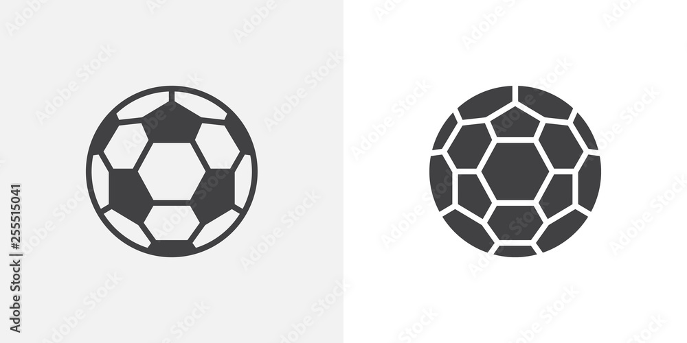 Soccer ball icon. line and glyph version, outline and filled vector sign. Football ball linear and full pictogram. Symbol, logo illustration. Different style icons set - obrazy, fototapety, plakaty 