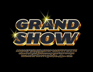 Vector luxury Grand Show poster with Gold and Black Font. 3D premium Alphabet Letters, Numbers and Symbols