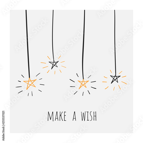 Make A Wish Poster Banner Card Postcard With Shiny Doodle Hand