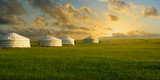 Fototapeta  - sunset on a yurt , in the grassland of Mongolia	