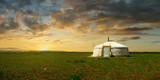 Fototapeta  - sunset on a yurt , in the grassland of Mongolia