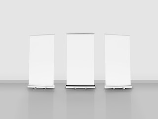 Wall Mural - Outdoor Advertising Stand Banner (empty roll-up poster) - mockup template. 3D rendering