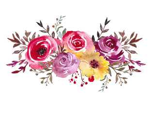  Watercolor flowers, Floral bouquet illustration, Botanical art for wedding design, invitation templat, prints, textile.