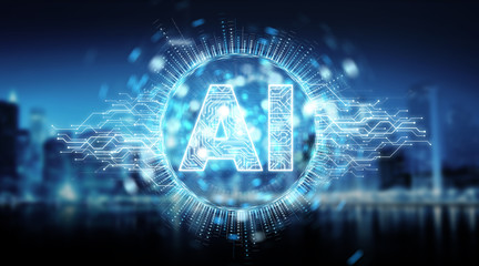 Aufkleber - Digital artificial intelligence text hologram 3D rendering