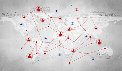 Wall Mural - lines and dots as networking idea drawn on cement background