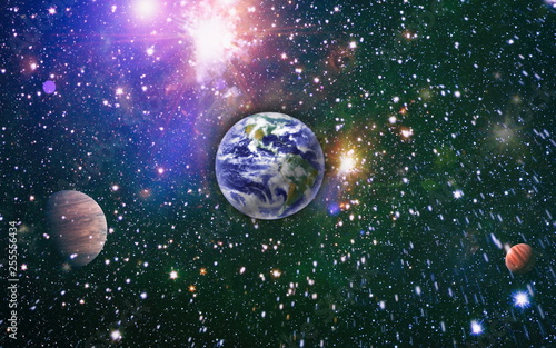 Earth In The Outer Space Collage Earth And Galaxies In