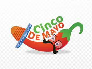 Poster - Cartoon character of chilli wearing sombrero hat on png background for Cinco De Mayo celebration.