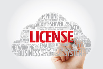 LICENSE word cloud collage with marker, business concept background