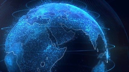 3d close up rendering abstract globe virtual planet Earth. Digital technology planet.