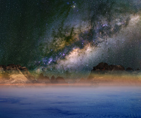 Wall Mural - milky way over the mountains. the dolomites in modonna di campiglio, italy.