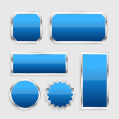 Wall Mural - blue glossy buttons set with metallic frame