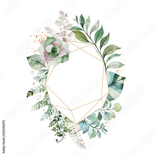 Watercolor Green Illustration Pre Made Greeting Card With Foliage