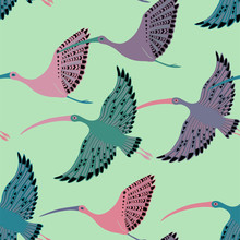 Seamless Pattern With Ibis Birds.
