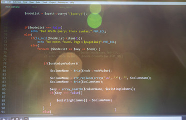 Wall Mural - abstract web developer background. php scraper code in sun light