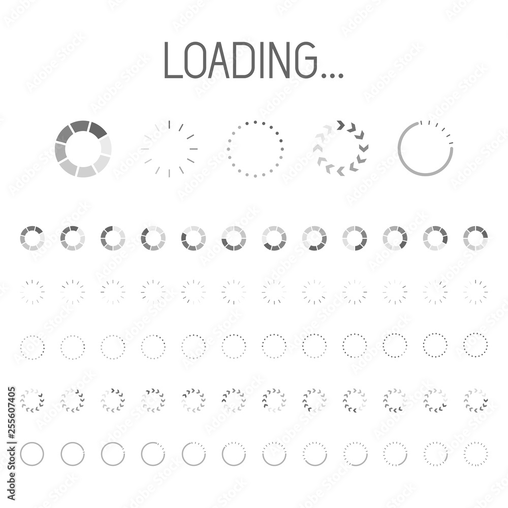 Set of contour progress bars with percentages. Loader and preload ...
