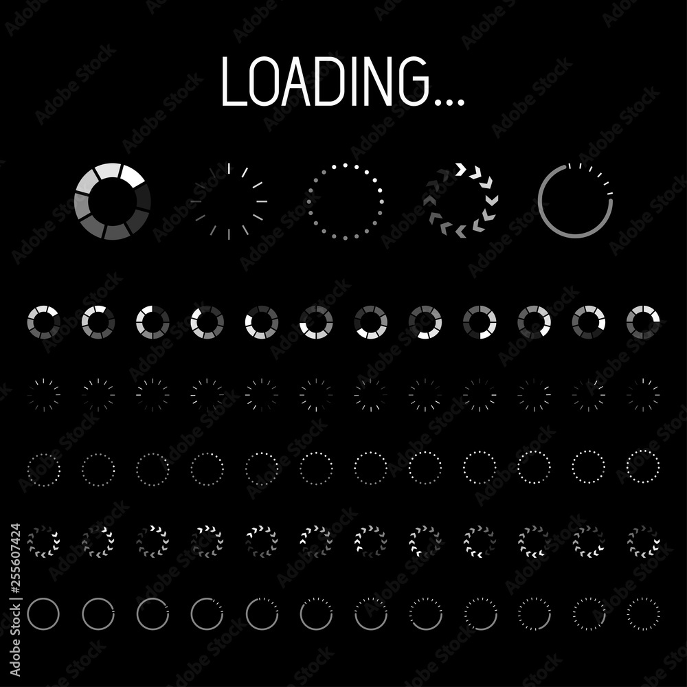 Set of contour progress bars with percentages. Loader and preload ...