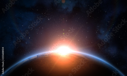 Planet Earth, Space and Sun. Tableau sur Toile