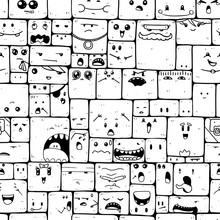 Vector Seamless Black And White Pattern With Crazy Doodle Characters.