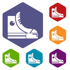 Poster - Sneakers hipster shoes icons vector colorful hexahedron set collection isolated on white
