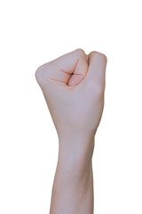 Fist strike sign ,Young woman hand isolated gesture