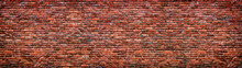 Old Brick Wall Background. Panoramic Texture Of Red Stone.