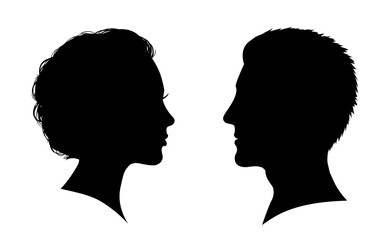 Wall Mural - Man and woman face silhouette. Face to face – for stock vector