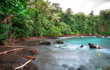 Long exposure of the densely vegetated coastline on the west side of the Osa Peninsula, Costa Rica.
