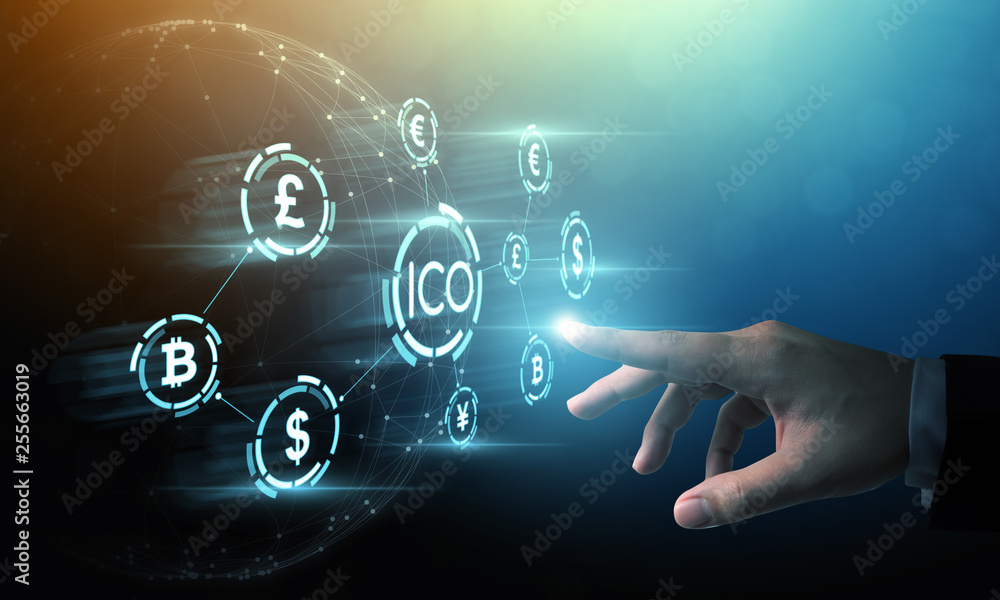 ICO Initial coin offering business financial internet innovation technology concept