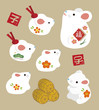 © michikodesign - 子年　年賀状素材　ねずみの置物と米俵　子年ハンコ