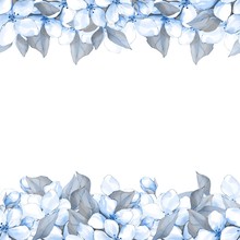 Spring Floral Border. Blue Flowers Seamless Pattern