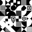 © aghidel - monochrome squares, triangles, rectangles, circles. vector seamless pattern. simple geometric shapes. textile paint. repetitive background. fabric swatch. wrapping paper