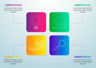 Vector Infographic thin line design with icons and 4 options or steps. Infographics for business concept. Can be used for presentations banner, workflow layout, process diagram, flow chart, info graph