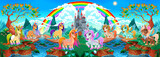 Fototapeta Fototapety na ścianę do pokoju dziecięcego - Groups of unicorns and pegasus in a fantasy landscape