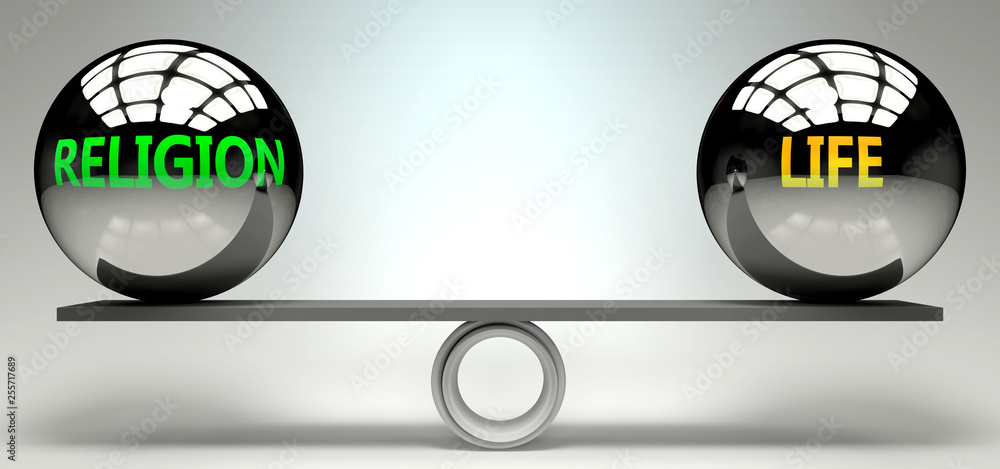 Religious Balance Religion and life balance, harmony and relation pictured as two equal ...