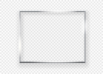 Wall Mural - Realistic shining metal picture frame on a wall. Vector illustration Horizontal frame isolated on transparent background